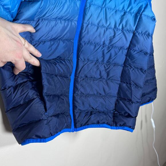 Kids Eddie Bauer Blue Ombré Lightweight Goose down Puffer Jacket Coat Hood L 14 - Picture 3 of 8